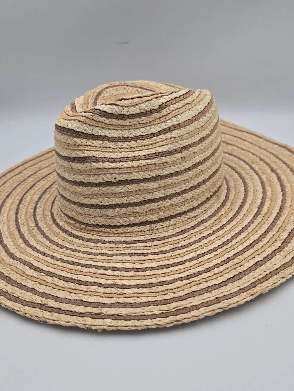 Women's Universal Thread Goods Co. Wide Brim Tan Brown Striped Sun Hat